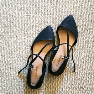 Call it Spring black strappy pointed toe flats